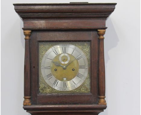 A late 18th/early 19th Century oak longcase clock, the 10" square brass and silvered dial inscribed "Joseph Bowles, Winborne"