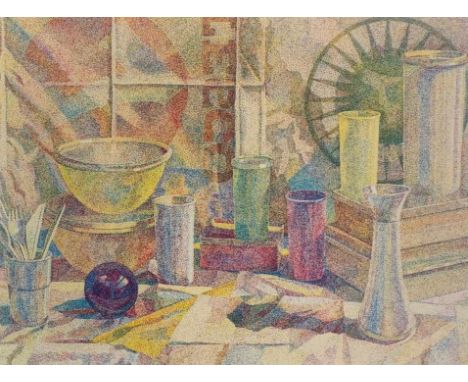 A large framed and glazed lithograph, still life. H.82 W.100cm 