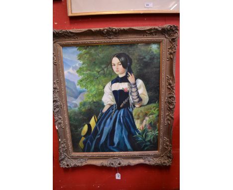 R Herbert (20th century), Sweet Maiden Spring Garden, signed, oil on board, 60cm x 50cm, ornate frame