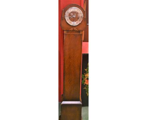 An Art Deco style grandmother clock, oak cased, Arabic numerals