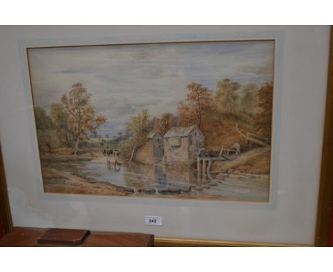 Henry Earp (1831 - 1914)Cattle Droving through the River by the Mill signed, watercolour, 33cm x 50cm   Condition Report:  On