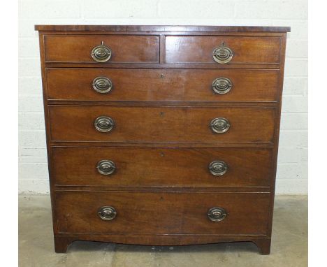 A late George III mahogany rectangular chest of two short and four long drawers, on bracket feet, 108cm wide, 110cm high.