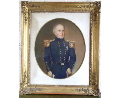 19th century English School PORTRAIT OF COMMANDER GENERAL WILLIAM LAIDLEY Pastel drawing, 47 x 39.5cm, framed oval, also anot