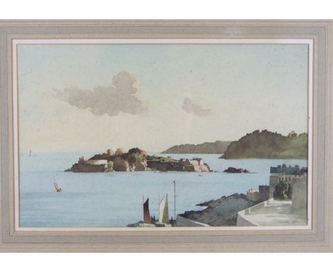 **Bertram Nichols HRBA (1883-1974) DRAKES ISLAND, PLYMOUTH Signed watercolour, dated 1954, inscribed on Fine Art Society labe