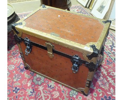 A William Bal Co. theatrical trunk finished in metal-bound leather and having a fitted interior, 72cm wide, 55cm high, (label