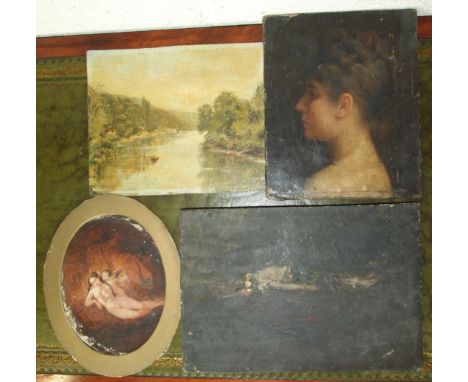 19th century English School HEAD AND SHOULDERS PORTRAIT OF A YOUNG LADY Oil on canvas, 24 x 20cm, (unframed), together with f