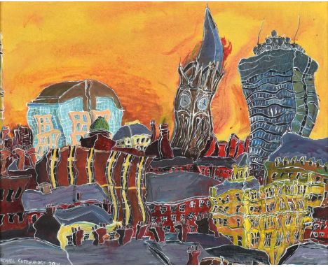 Michael Gutteridge (British 1964-) Manchester skyline Signed and dated 2001, acrylic on board.39 x 49cm (framed 48 x 58cm)Art