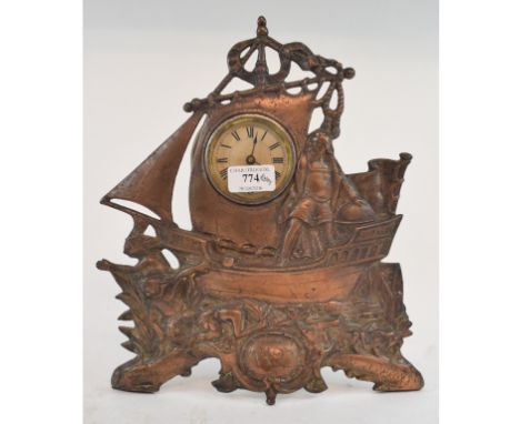 A mantel clock, in the form of a galleon, commemorating Columbus, 31.5 cm high