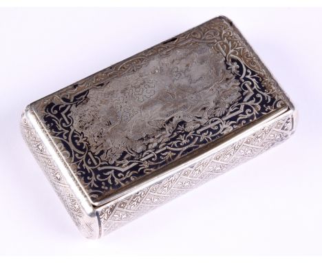 A Continental silver snuff box with niello decorated hunting scent (a/f)