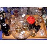 A pair of Stuart crystal squat glass candlesticks, two other pairs of glass candlesticks, two
