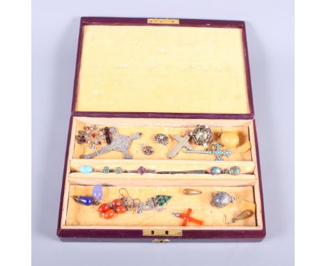 A selection of silver and other jewellery including silver gilt and enamel egg pendants, hardstone egg pendants and other jew