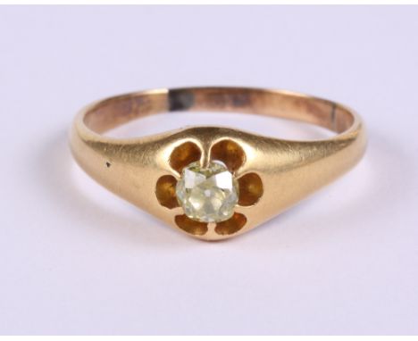 A gold and diamond gypsy ring, size R, 4.3g