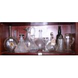 A Venetian two-handle glass decanter decorated corrugated trails and engraved with a windmill, a