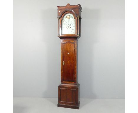 THOMAS MEAR, DURSLEY - A 19th century 8-day oak cased longcase clock, the 12" enamel and hand painted dial featuring a moon p