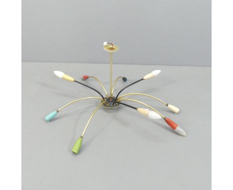A mid-century nine arm Atomic Sputnik spider light fitting. Diameter approximately 85cm. 
