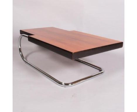 A mid-century Italian teak and tubular steel cantilever coffee table, attributed to Mario Bellini, height 31cm, length 92.5cm