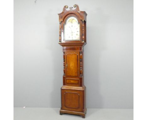 An 18th century oak cased eight day longcase clock, with 13" arch top enamelled dial, with auxiliary hand painted moonphase a