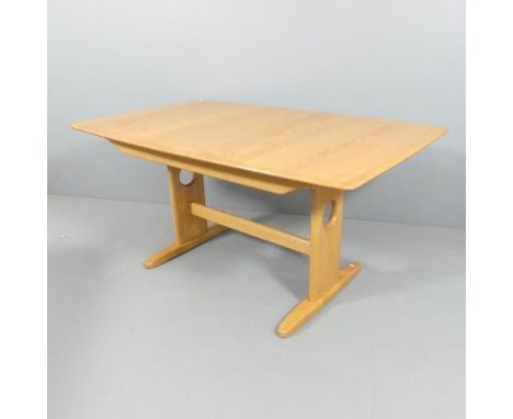 ERCOL - a model 1193 Windsor draw-leaf dining table. 150x73x92cm (extending to 200cm), current RRP £2380, and a set of six Wi