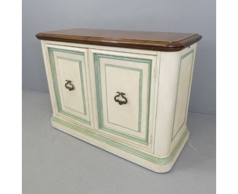 A painted mahogany sideboard, with fold-over top, and two doors revealing a drawer and shelf fitted interior, labelled to The