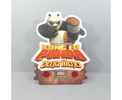 A light up Kung Fu Panda advertising sign. 135x84cm.Seen working, but wiring may need some attention - no means to plug in cu