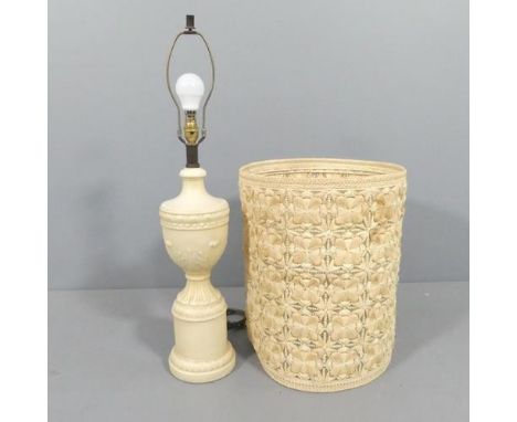 A modern composite table lamp and shade. Height to bayonet 59cm. 