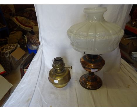 A brass Table Oil Lamp with glass shade, and one other Lamp.