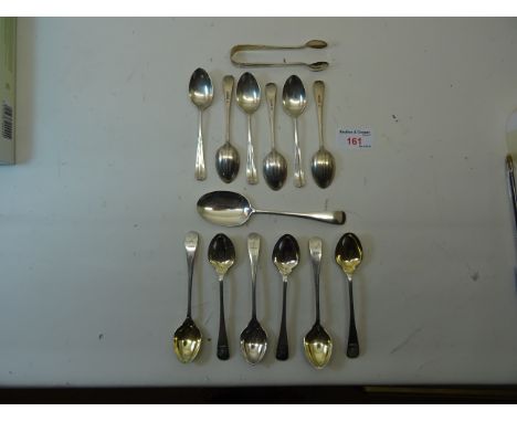 A set of six silver old English pattern Egg Spoons, London 1918, maker: William Hutton & Sons; a set of six silver Teaspoons 