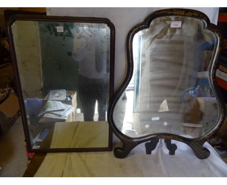 A Dressing Table Mirror in Chinoiserie decorated frame with easel stand, and an upright Wall Mirror in mahogany frame.
