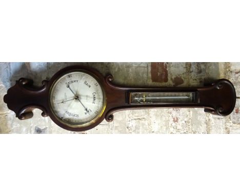 A Victorian Aneroid Barometer and Thermometer, the dial inscribed "Robson & Co, Newcastle-on-Tyne" in mahogany banjo pattern 