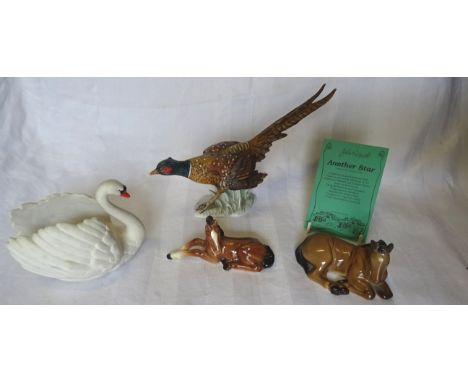 A Goebel Model of a Pheasant, a Goebel Foal, a John Beswick Foal and Goebel Swan.