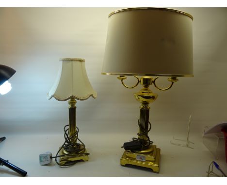 A brass Corinthian column electric Table Lamp and shade and one other. 