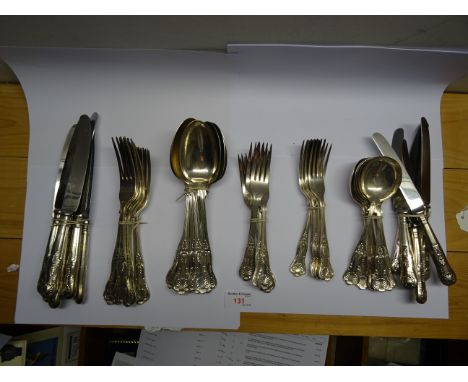 A quantity of plated King's pattern Table Cutlery including soup ladle, soup spoons, dessert spoons, table forks and knives, 
