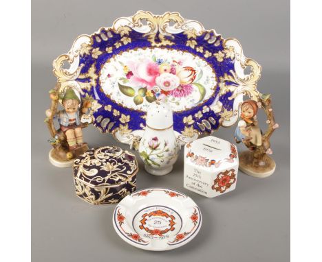 A collection of ceramics. Includes 19th century hand painted dish, Goebel, Wedgwood etc.  Two hairline cracks to 19th century