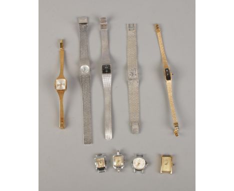 A quantity of manual wind ladies wristwatches and four watch heads. Includes Accurist, Rotary and Oris examples.  