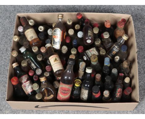 A box of alcohol miniatures. Includes Whiskey, Tonic Wine etc.  