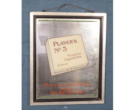 A vintage advertising mirror for Player's No.3 Virginia Cigarettes. 57cm x 47cm.  
