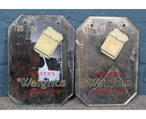 A pair of vintage mirrors advertising Player's Weights cigarettes. 35.5cm x 26cm.  