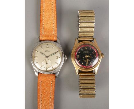 A Gentleman's stainless steel Cyma Watersport manual wristwatch along with a automatic Romas example.  