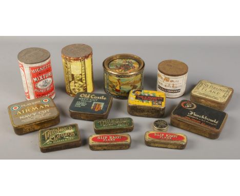 A collection of vintage dummy tobacco tins. Includes Will's, Thunder Clouds, Slip Knot, Dunhill's pipe bowl preservative etc.