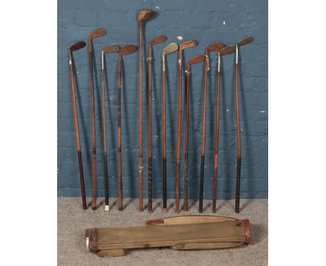 A quantity of vintage golf clubs. Including Geo Duncan Akros Model, Brassie, St Andrew Mashie, etc.  