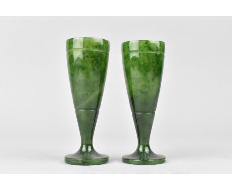 A Pair of Spinach Jade Vases, 9.5cms High 