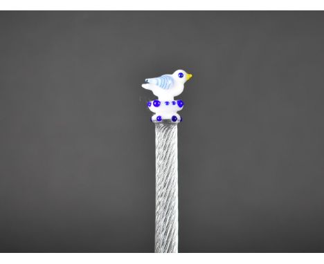An Early/Mid 20th Century Glass Dip Pen with Bird Finial, 13cms Long 