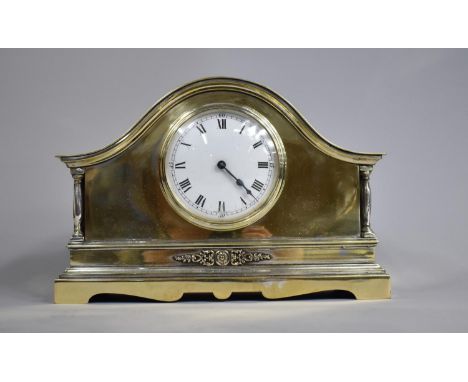 An Edwardian Silver Plated Mantel Clock with White Enamelled Dial, With Key but Movement in Need of Attention, 25cms Wide 