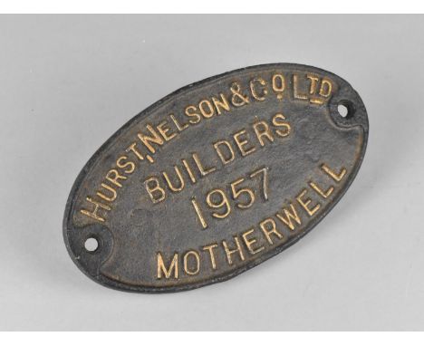 A Vintage Cast Metal Oval Sign for Hurst, Nelson &amp; Co Ltd, Builders, Motherwell 1957, 20cms Wide 