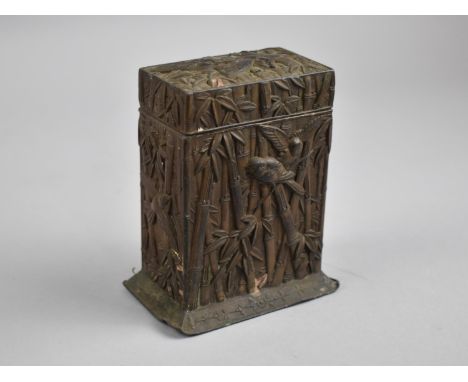 A Japanese Relief Decorated Cigarette or Playing Card Box, Decorated with Bamboo and Birds, 11cms High 