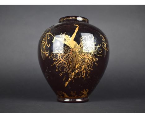 A Late 20th Century Gilt Decorated Ruby Glass Vase, 'Applause', 21cms High 