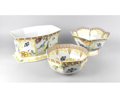 Three Pieces of Spode Sumatra to Comprise Planter, 25.5x17.5x13cm high, a Footed Bowl with Scalloped Edge, 21cm Diameter x 12