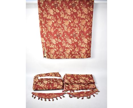 A Pair of Patterned Paoletti Curtains, 228x177cm Drop together with a Pair of Tie Backs and a Throw 