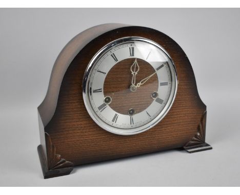 A Mid 20th Century Oak Westminster Chime Mantel Clock with Key 