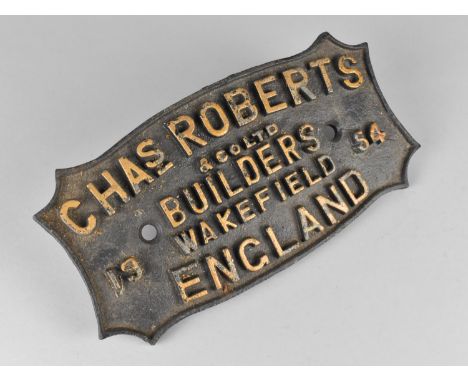 A Vintage Cast Metal Sign for Charles Roberts &amp; Co Builders of Wakefield 1954, 27cms Wide 
